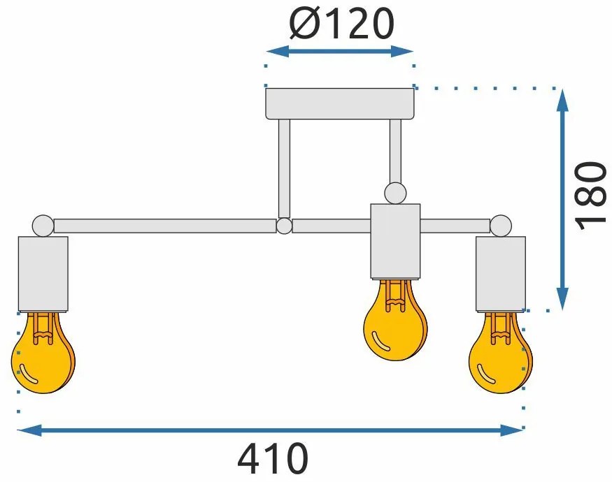 Toolight - Stropná lampa 4-bodová s čiernymi ramenami 392200, čierna, OSW-07623