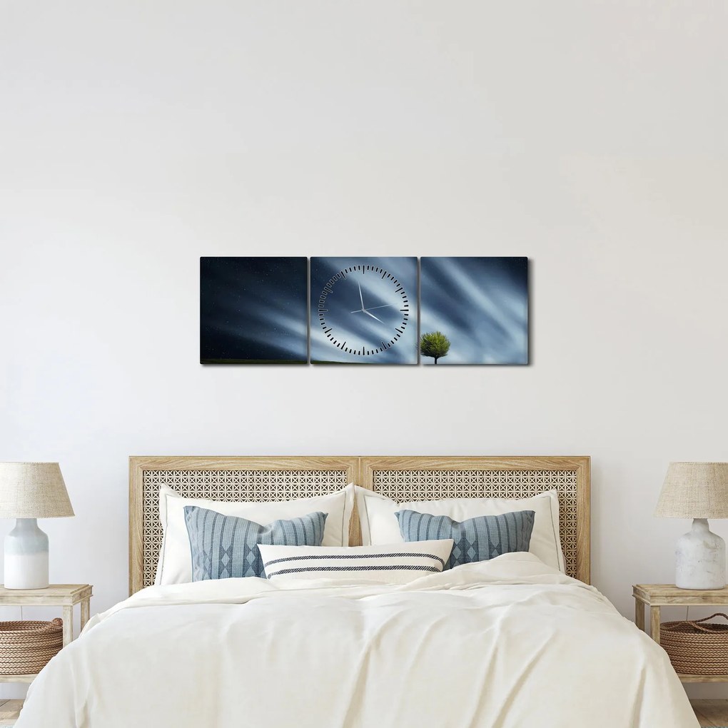 Obraz polárna žiara nad vresoviskom (s hodinami) (90x30 cm)