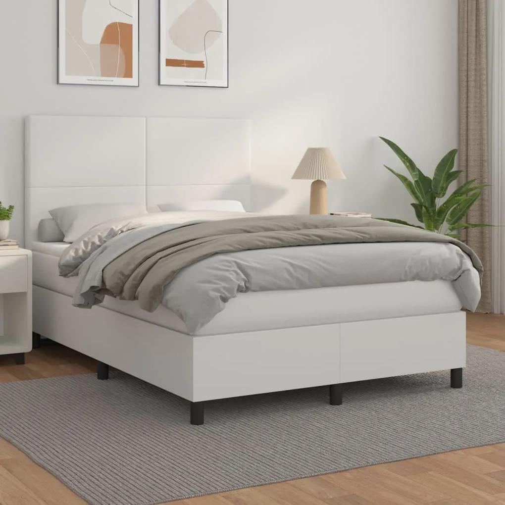 Boxspring posteľ s matracom biela 140x200 cm umelá koža 3142726