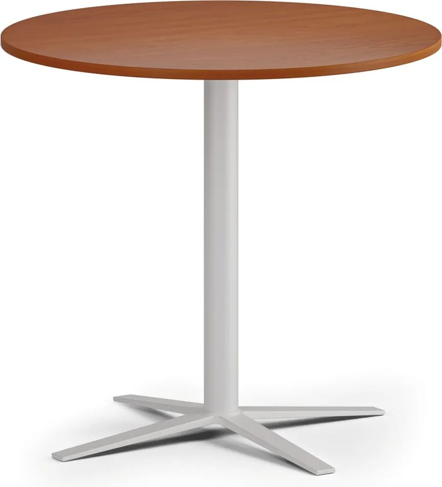 Konferenčný stolík AURA, priemer 60 cm, biela podnož, čerešňa