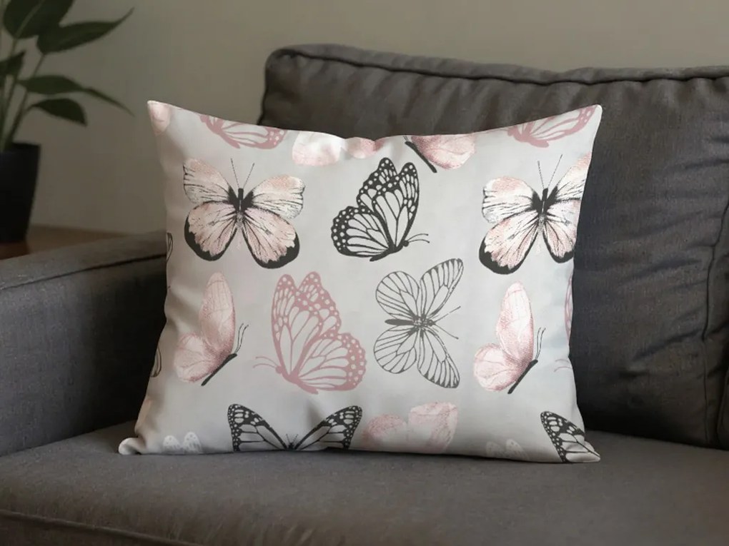Súprava 2 ks dekoračných obliečok na vankúš z mikrovlákna MY BUTTERFLY 50x70 cm, svetlo sivá