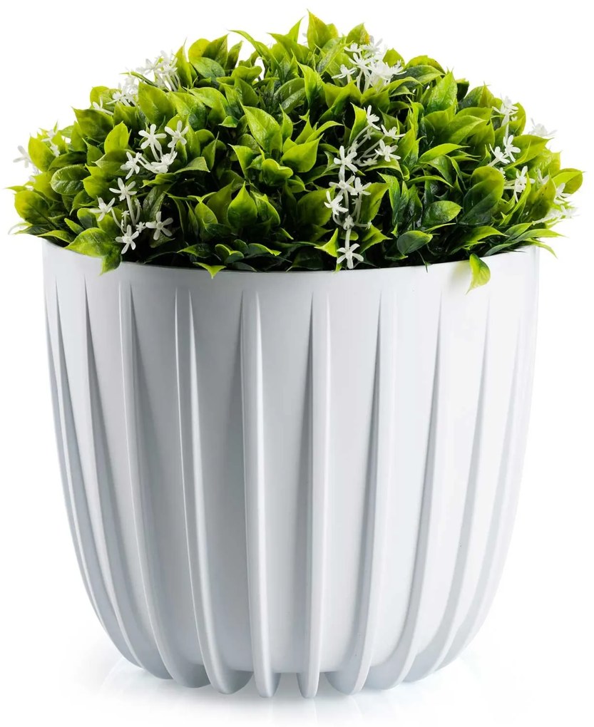 PLASTOVÝ KVETINÁČ STRIPPED 24X21 CM BIELA