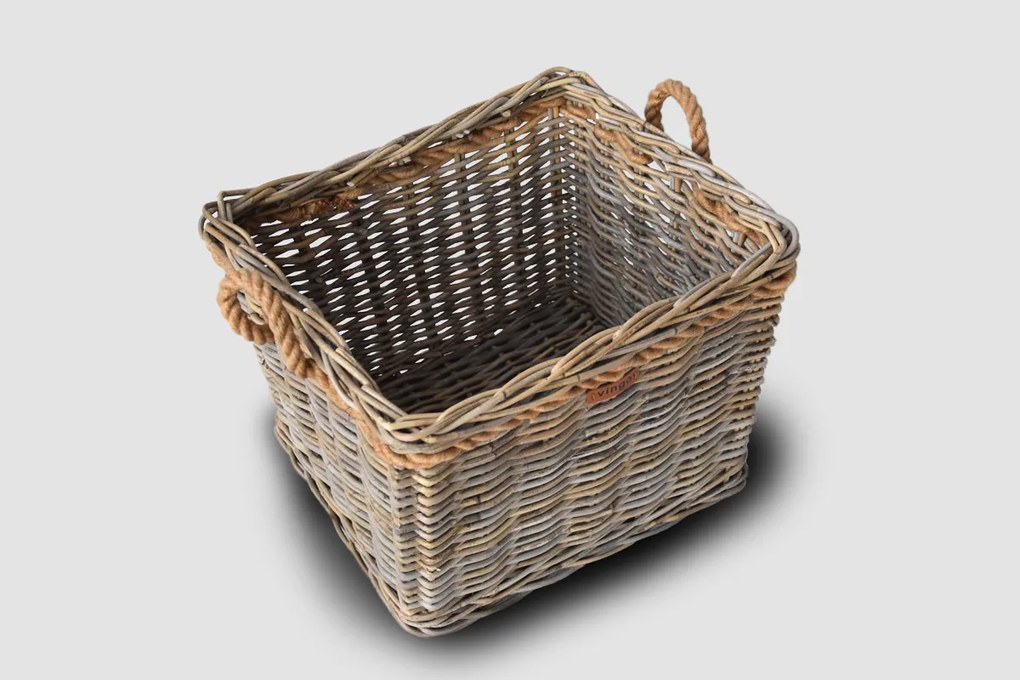 Veľký ratanový úložný kôš s lankovými držadlami, štvorcový - sivý Rozmery (cm): 60x53, v.46