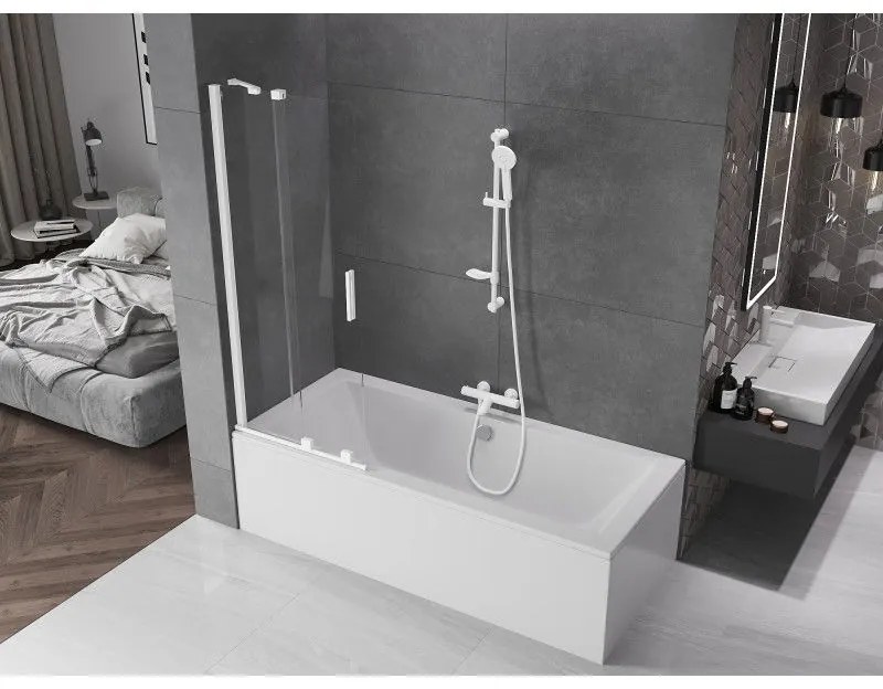 Mexen Velar, 2-krídlová posuvná vaňová zástena 75 x 150 cm, 8mm číre sklo, biely profil, 896-075-000-01-20