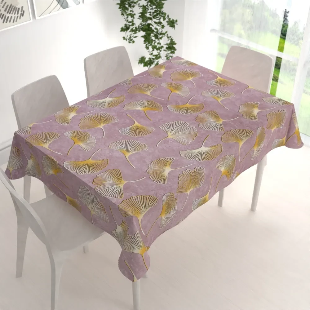 Biante Zamatový obdĺžnikový obrus Tamara TMR-001 Ginkgo lístky na staroružovom 120x140 cm