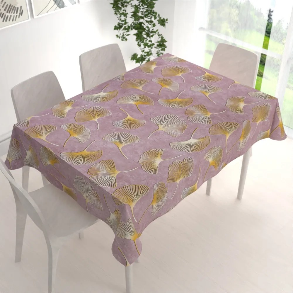 Biante Zamatový obdĺžnikový obrus Tamara TMR-001 Ginkgo lístky na staroružovom 120x180 cm