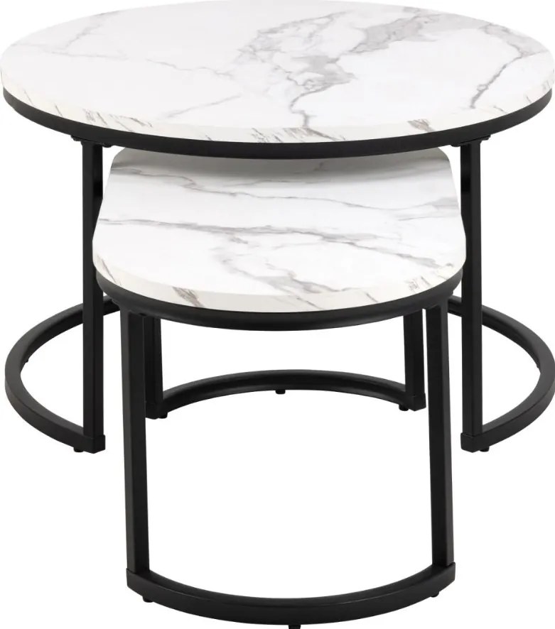 Súprava konferenčných stolíkov SPIRO čierny/biely mramor