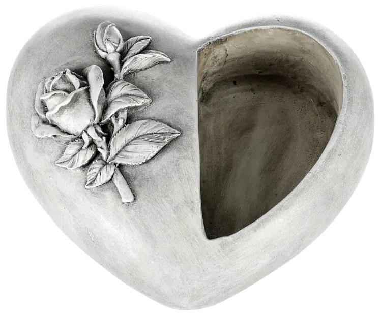 Miska polyresin tvar srdca s ružou 19cm