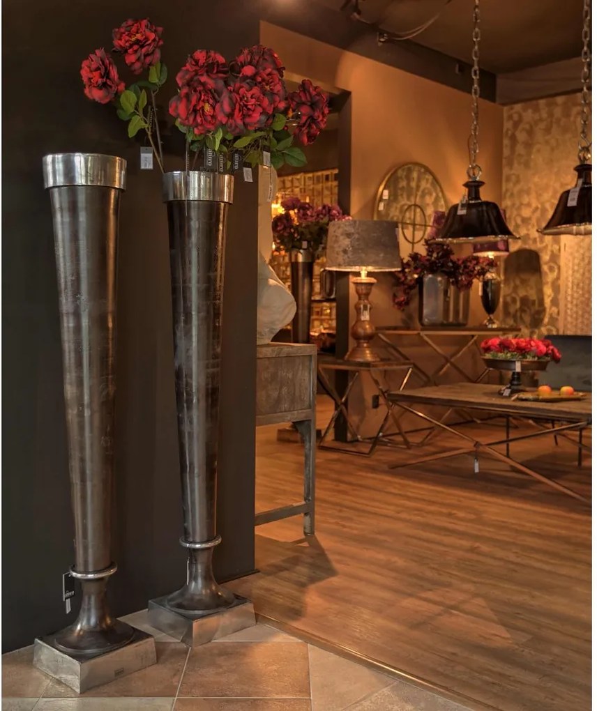 Vintage - industriálna vysoká kovová váza Hermes Aluro XXL, 23x23x136 cm
