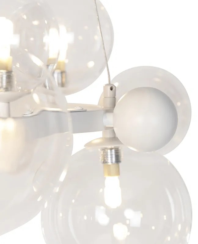 Art Deco závesná lampa biela s čírym sklom 12 svetiel - David