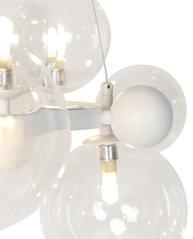 Art Deco závesná lampa biela s čírym sklom 12 svetiel - David