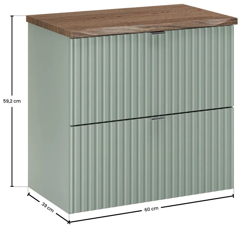 Závesná skrinka pod umývadlo Line Reed Green s doskou 60 cm zelená/dub casella