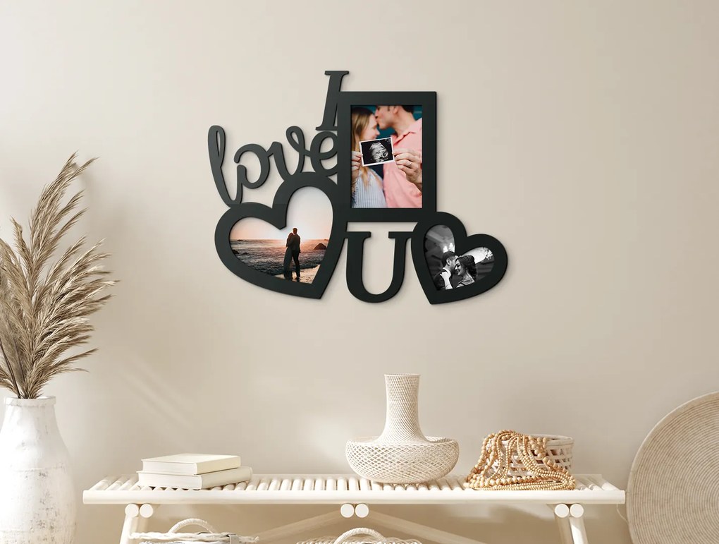 drevko Drevený fotorámik na stenu I love U Rozmer obrazu: 31 x 40 cm, Farba dekorácie: Čierna