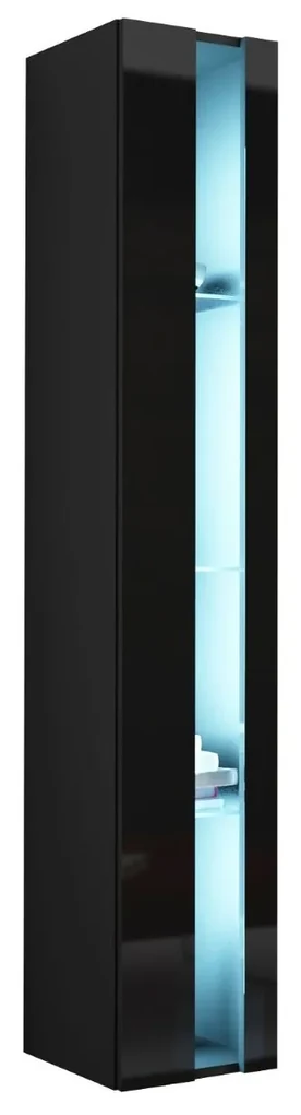 Vitrína 180 Zigo New, Osvetlenie: osvetlenie LED biele, Farby: šedý / šedý lesk