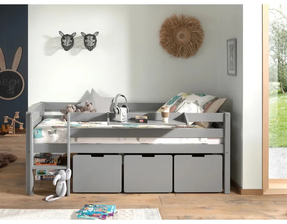 Sivé zásuvky pod detskú posteľ 3 ks Pino – Vipack