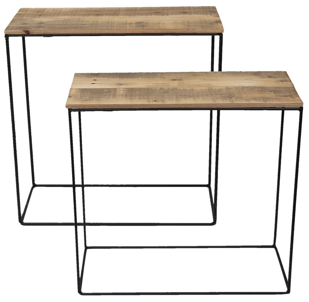 Set 2 odkladacích stolíkov s recyklovaným drevom - 60 * 25 * 65 cm / 55 * 22 * ​​56 cm