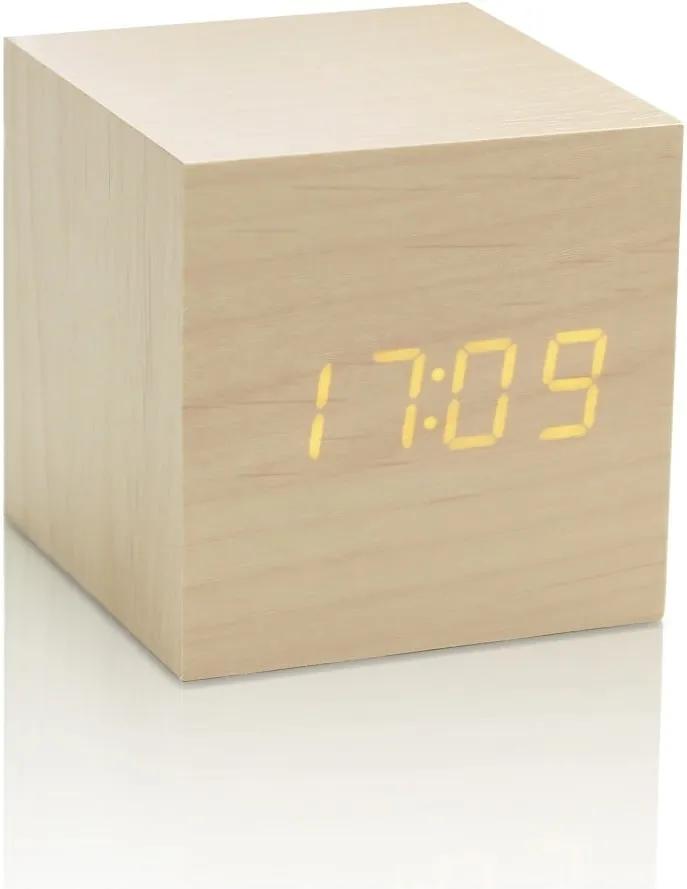 Svetlohnedý budík so žltým LED displejom Gingko Cube Click Clock