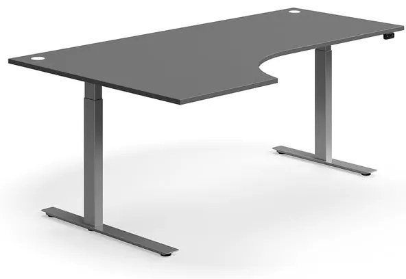 Výškovo nastaviteľný stôl FLEXUS, rohový, 2000x1200 mm, strieborný rám, šedá