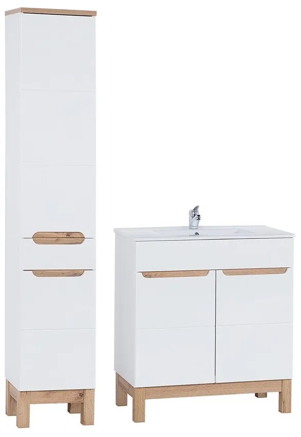 Kúpeľňová zostava Bali 80 cm so skrinkami a zápustným umývadlom biela/dub wotan