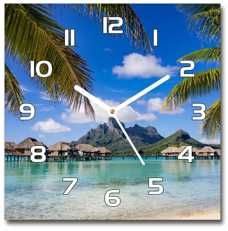 Sklenené nástenné hodiny štvorec Palmy na Bora Bora pl_zsk_30x30_f_90274909