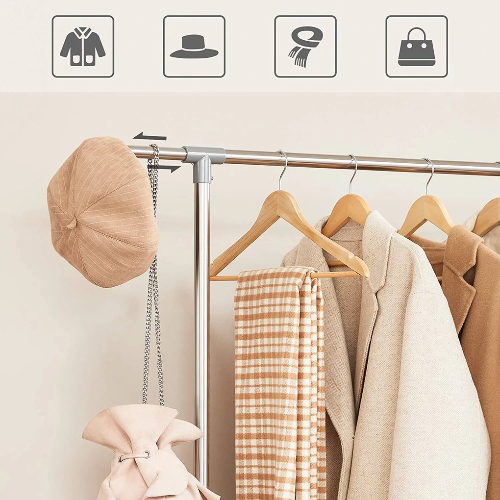 Výškovo nastaviteľný stojan na oblečenie, strieborná a sivá farba
