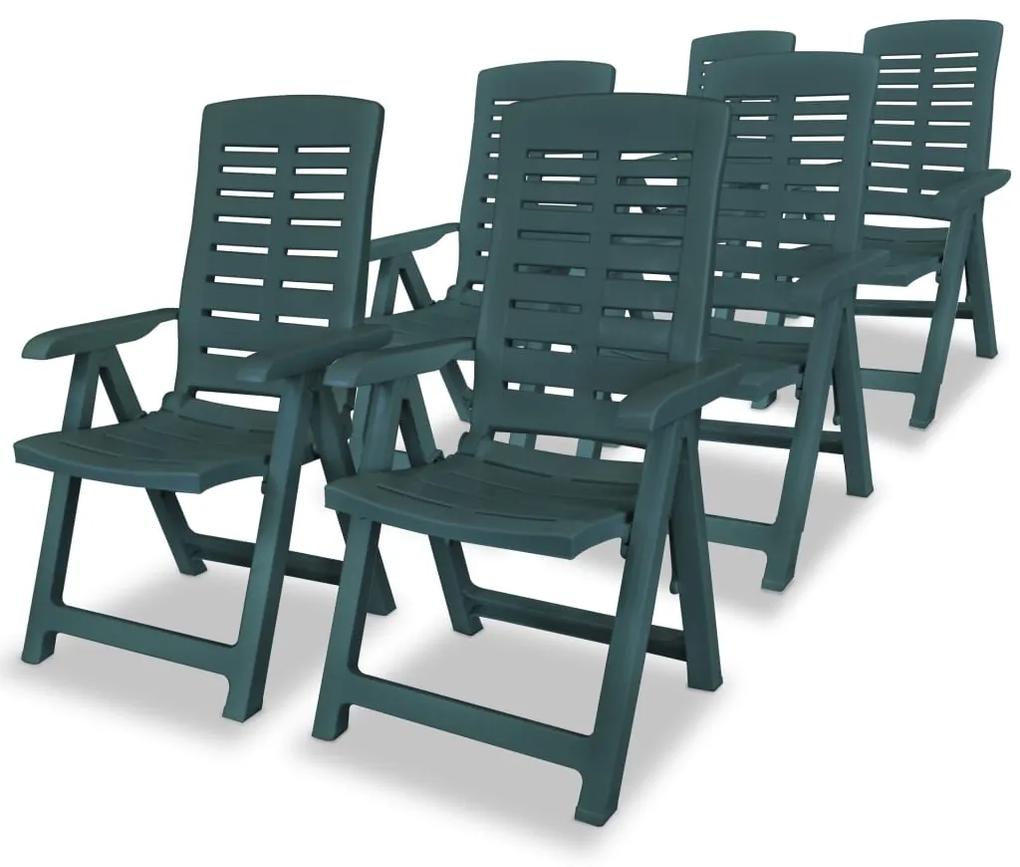vidaXL Sklápacie záhradné stoličky 6 ks, plast, zelené