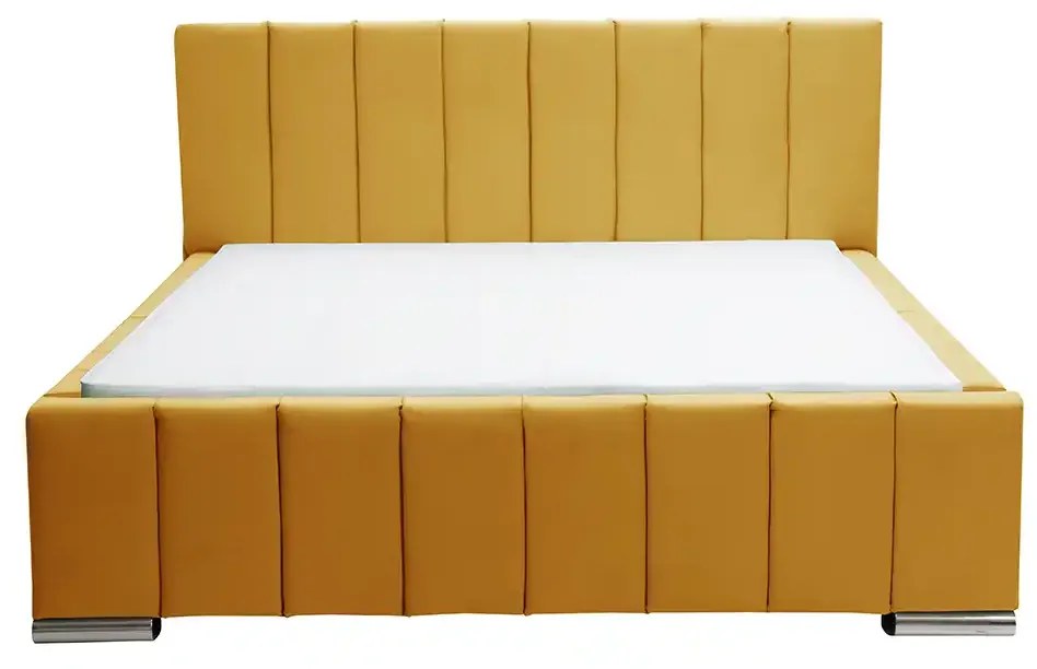 Čalúnená posteľ Sweet s matracom, roštom a úložným priestorom - Horčicová - šírka 120cm