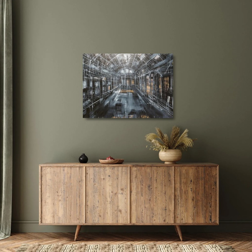 Sklenený obraz interiéru starej budovy (70x50 cm)