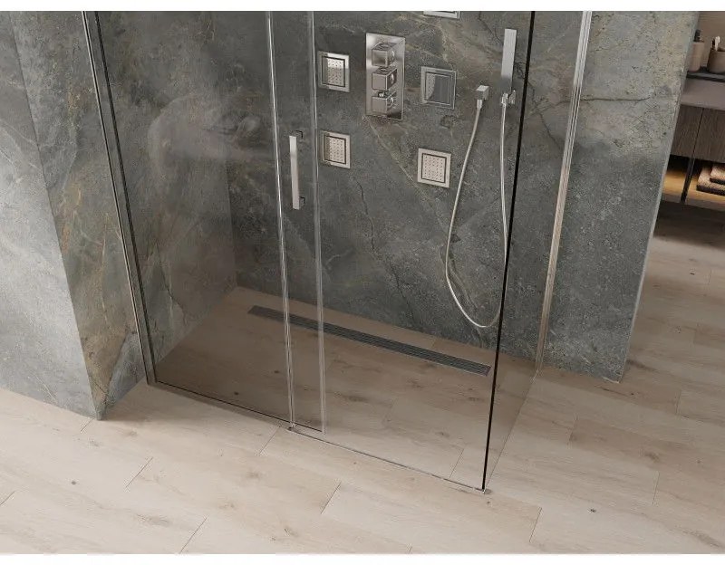 Mexen Omega, sprchovací kút s posuvnými dverami 160 (dvere) x 80 (stena) cm, 8mm číre sklo, chrómový profil, 825-160-080-01-00