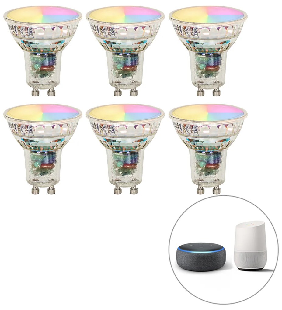 Sada 6 inteligentných LED žiaroviek GU10 RBGW 4,5W 350lm 2700K