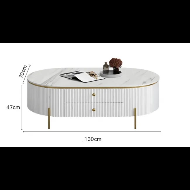 KONFERENČNÝ STOLÍK GASTON BIELY + ZLATÉ NOHY + SYNTETICKÝ MRAMOR