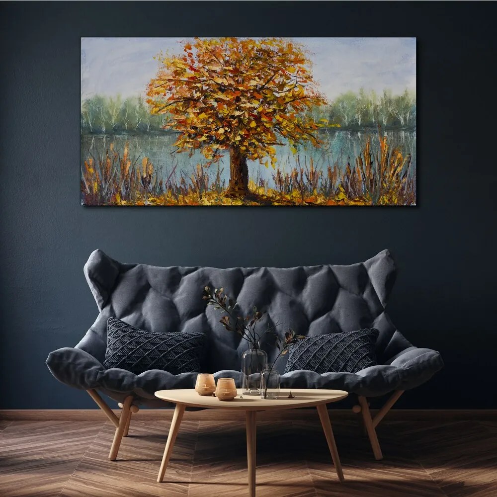 Obraz canvas Jazero stromy jesenné lístie