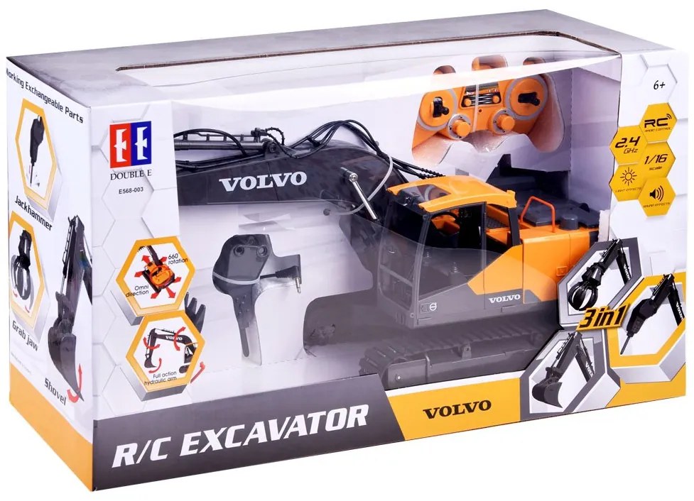 Veľký bager VOLVO 3 v 1 na diaľkové ovládanie - 3 hroty RC0495