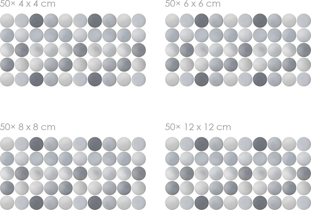 Akvarelové bodky sivé 50 ks textilné znovu prilepiteľné nálepky na stenu 50 ks 4x4 cm