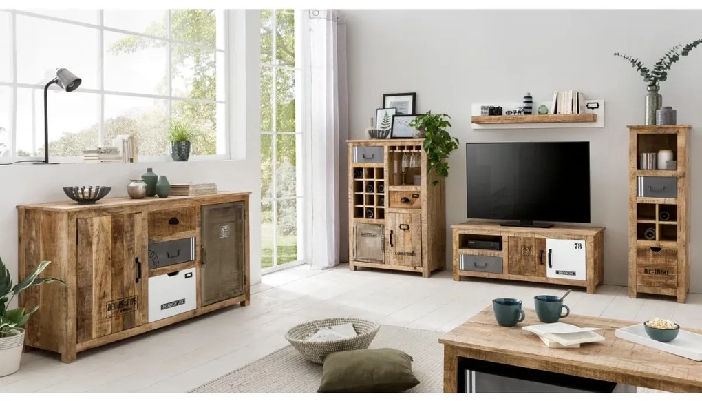 furniture-nabytek.cz - Masivní příborník Pune z mangového dřeva, lakovaný, přírodní barva