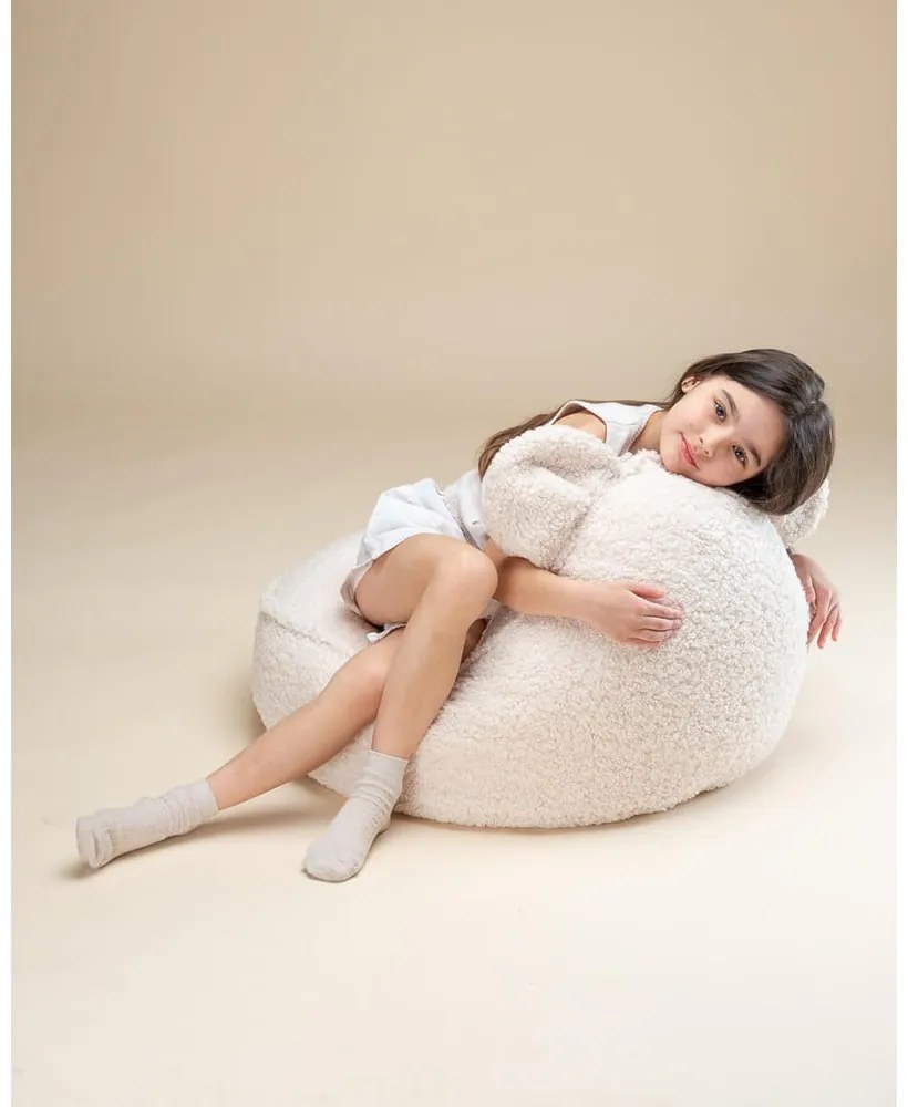 Krémový detský sedací vak z textílie buklé Bear – Wigiwama