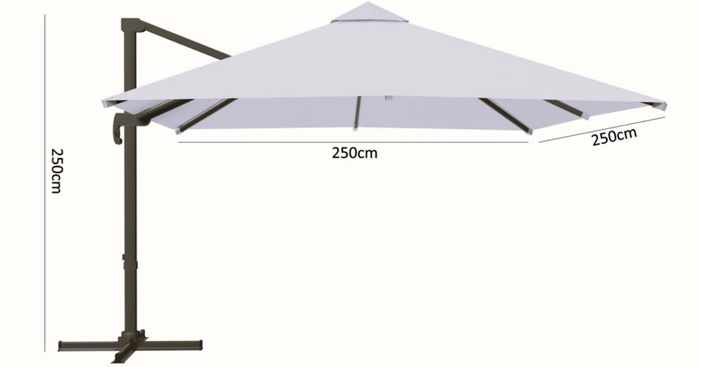 Záhradný slnečník s ochranným obalom MINI ROMA 250 x 250 cm sivý