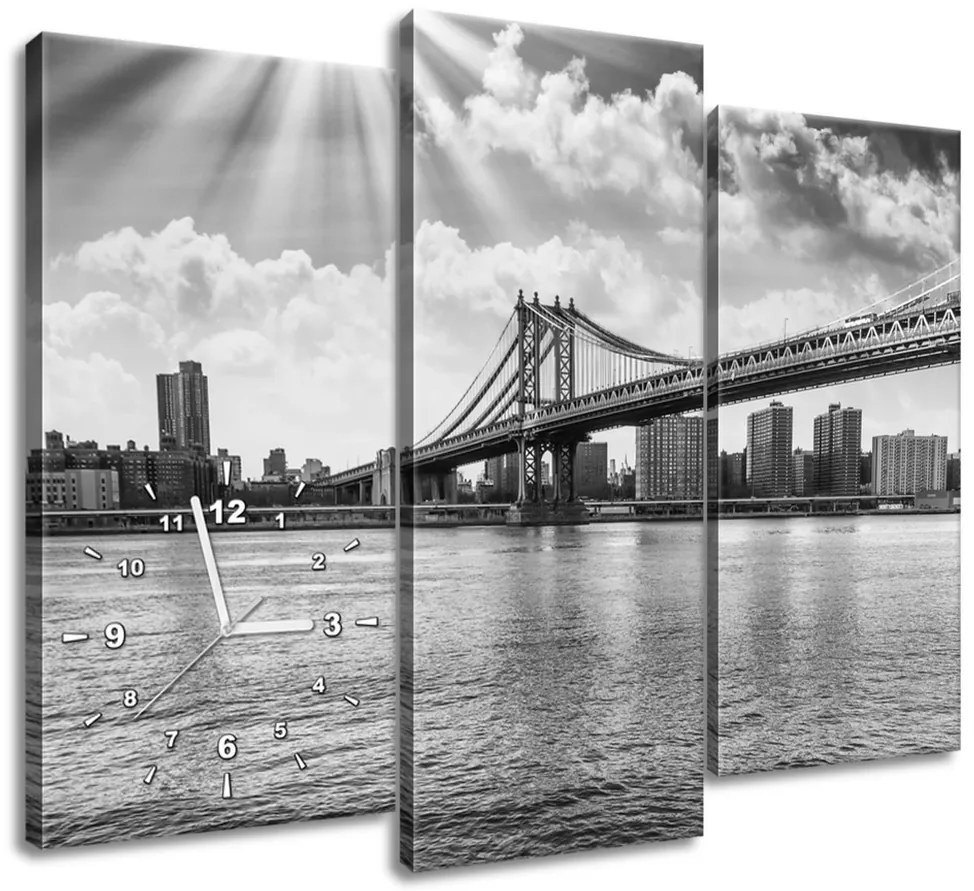 Gario Obraz s hodinami Brooklyn New York - 3 dielny Rozmery: 90 x 30 cm