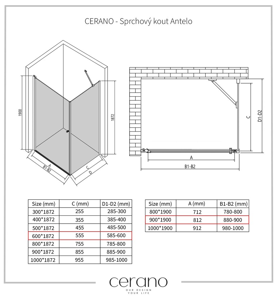 CERANO - Sprchovací kút Antelo L/P - chróm, transparentné sklo - 90x60 cm - krídlový, CER-CER-477371