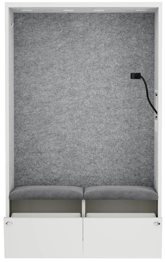 Akustická kabína SALLY MentalBox 1150 mm – biely korpus, sivé sedadlo