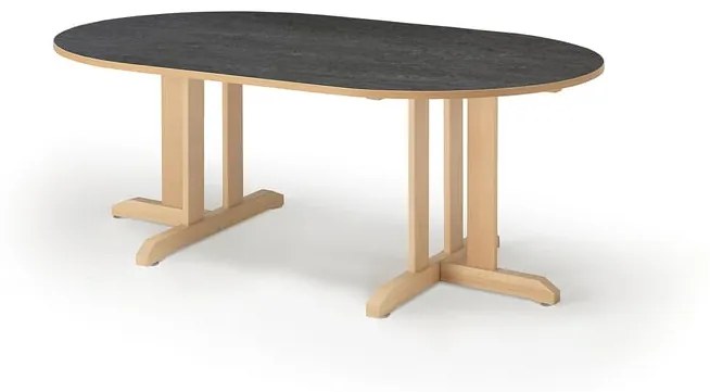 Stôl KUPOL, oválny, 1500x800x600 mm, linoleum - tmavošedá, breza