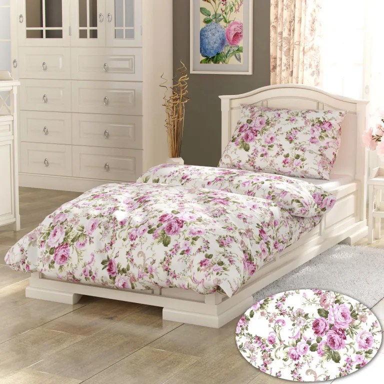 Posteľná bielizeň bavlna Provence - Cler ružová/biela Veľkosť: jednolôžko 140x200cm + 70x90cm