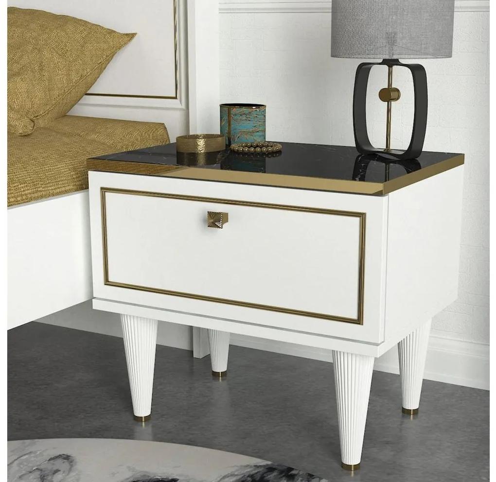 Asir Nočný stolík RAVENNA 47,2x50 cm biela/čierna/zlatá AS0685