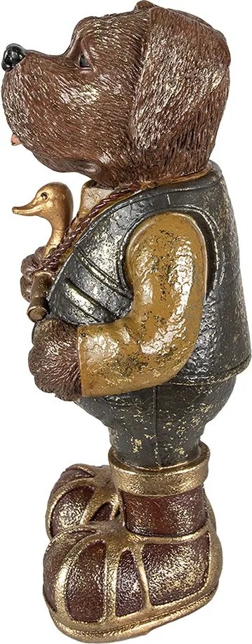 Hnedo-zelená dekoratívna figúrka pes držiaca kačicu - 16*14*34 cm