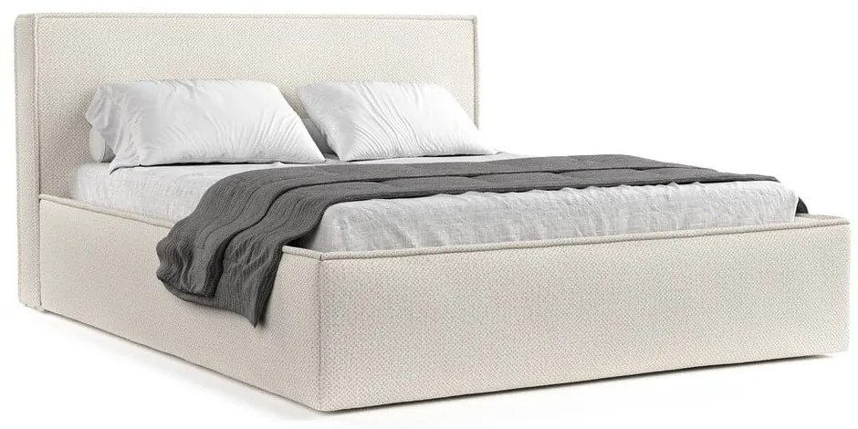 Krémová čalúnená dvojlôžková posteľ s úložným priestorom s roštom 160x200 cm Lounge L – Maison de Rêve