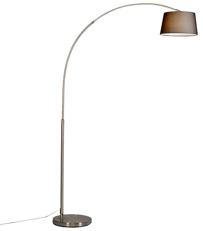 Moderná oblúková stojaca lampa oceľ s čiernym textilným tienidlom - Arc Basic