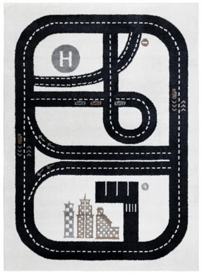 Detský kusový koberec Závodná dráha krémovo biely 80x150cm