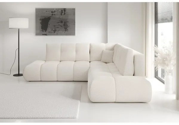 Rozkladacia rohová čalúnená sedacia súprava s úložným priestorom v tvare L ALMADA ľavá béžová