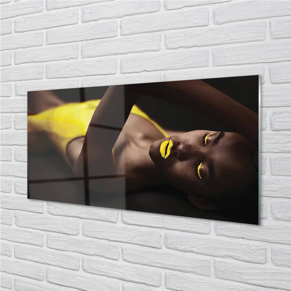 Obraz plexi Žena žltá ústa 125x50 cm