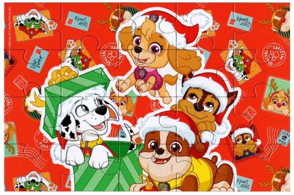 Detské puzzle 4v1 LABKOVÁ PATROLA oslavuje Vianoce, 19x29 cm